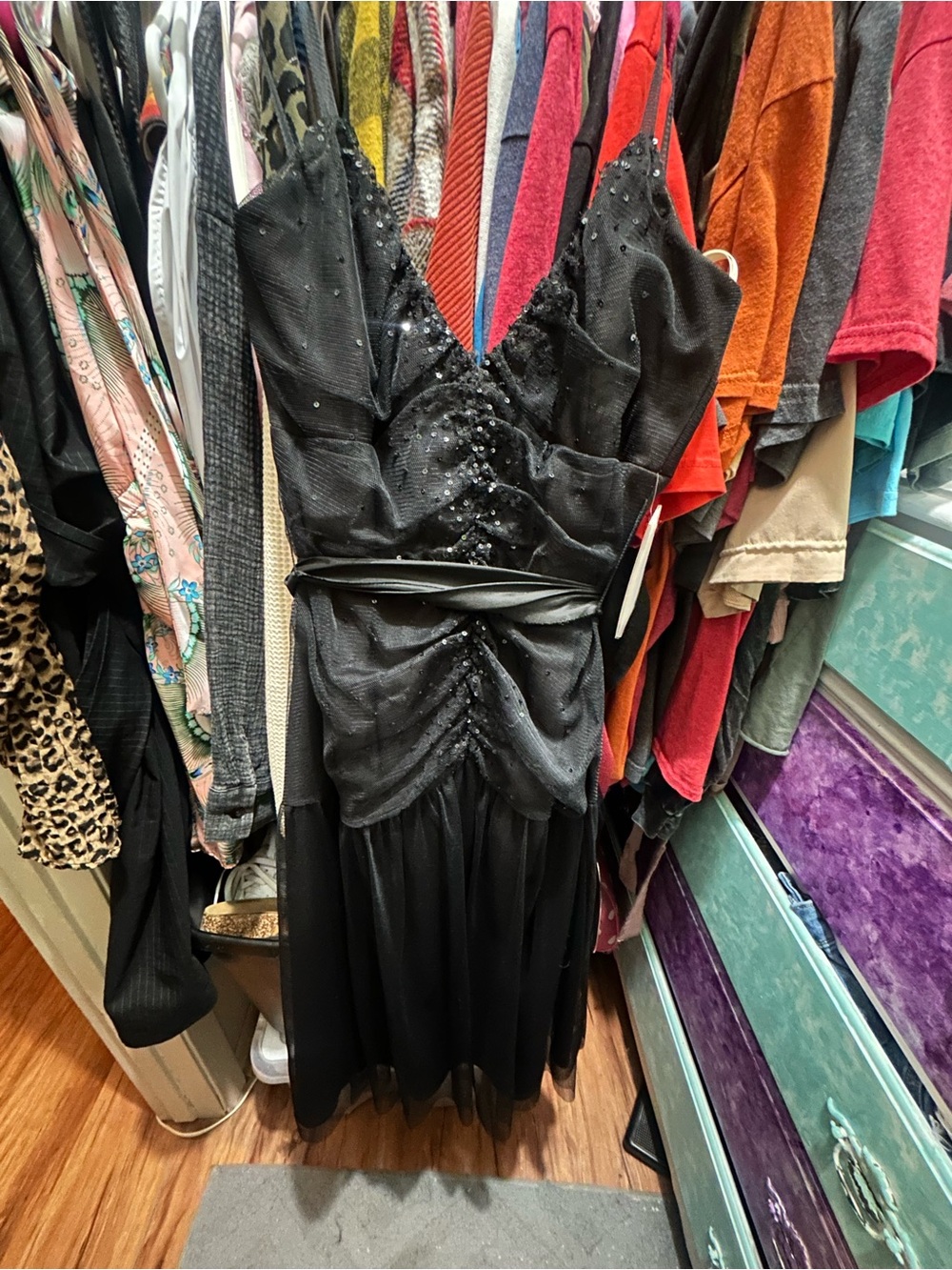 Vera Wang Lavender Label black tulle and sequin cocktail dress